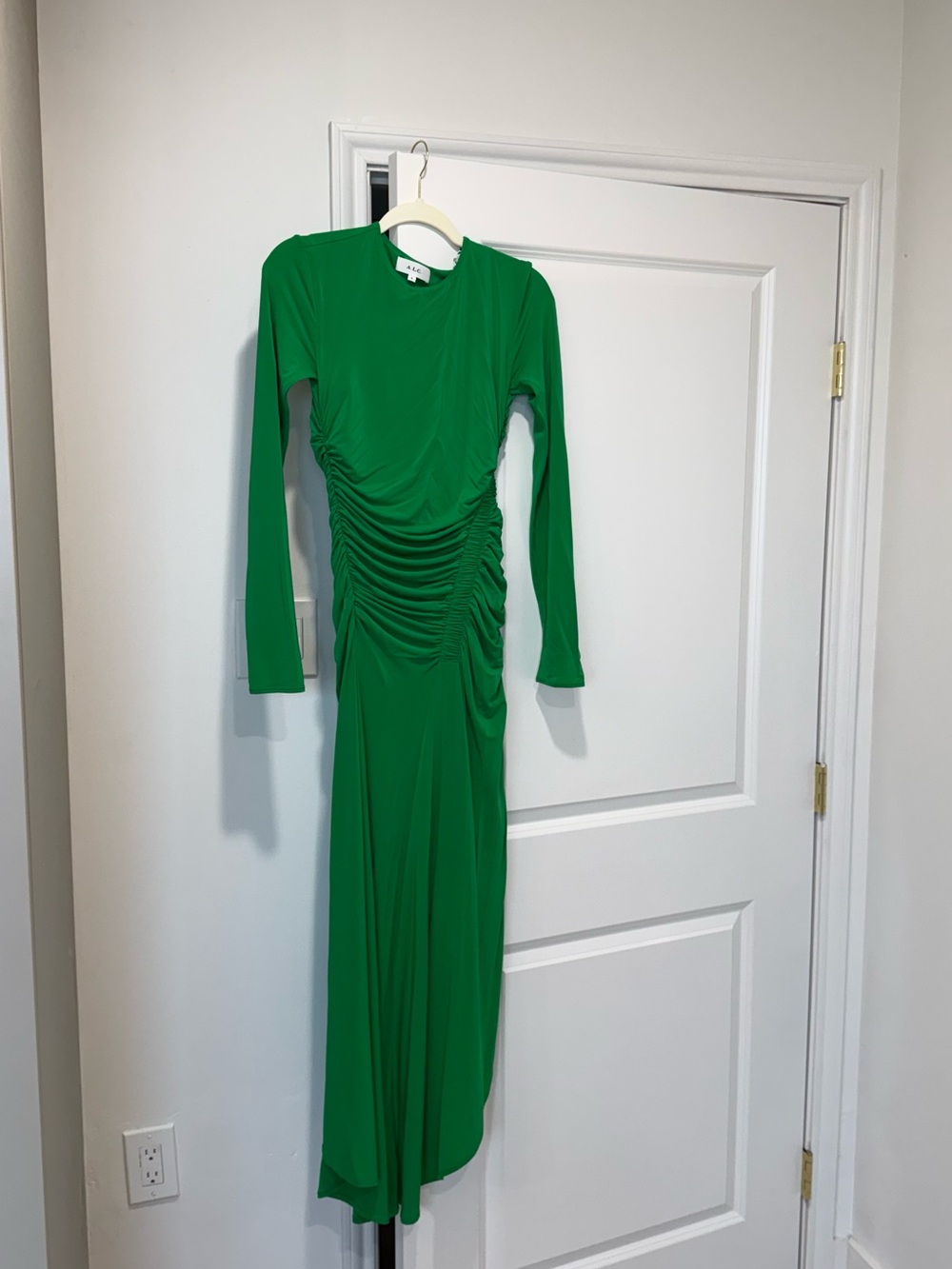 ALC Adeline Ruched Dress - Elegant Green Long-Sleeve Ruched Maxi Dress